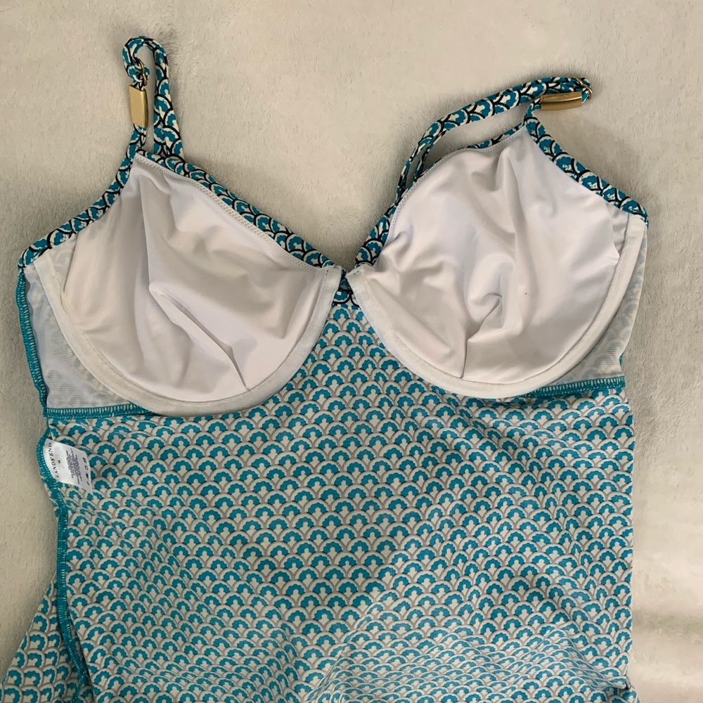 Lands’ End Aqua Print Tankini Top Sz 14 - Picture 5 of 9